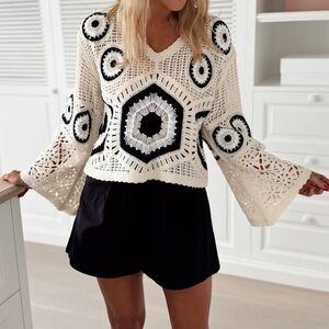 Crochet Sweater with Black and White Pattern